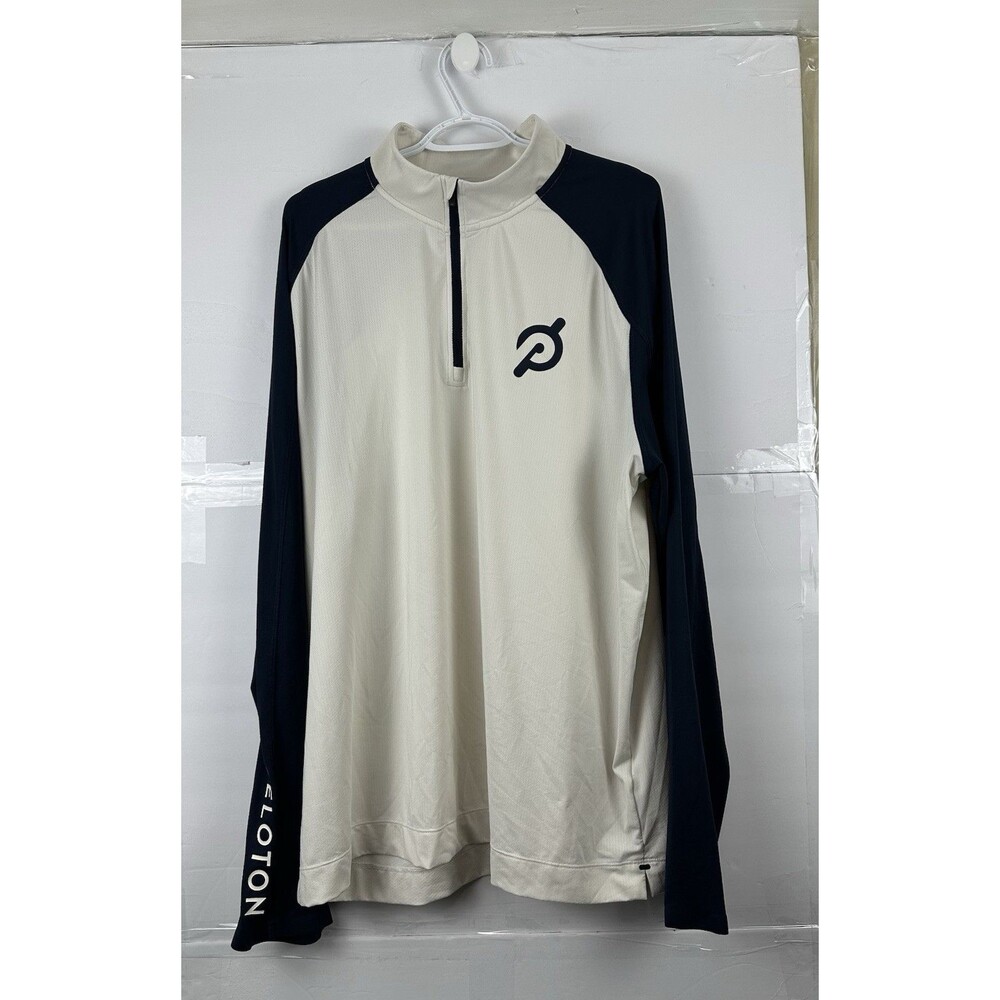 Rhone x Peloton Quarter Zip Pullover White Navy Colorblock Cycling Jersey